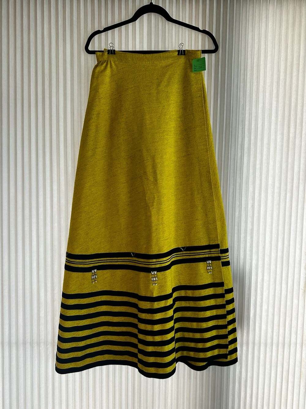 Vintage Xandra South African Yellow Wool Wrap Maxi Skirt with Hand Beaded Detail
